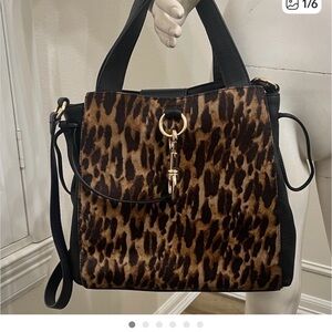 Vince Camuto Leopard Print Shoulder Bag with Black leather Accents